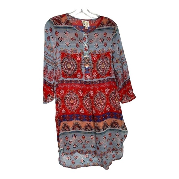 Fig And Flower Anthropologie Sheet Tunic Boho Side Slits 3/4 Sleeved Size Small - Picture 1 of 12